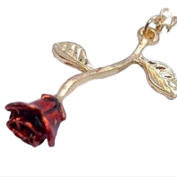 Red Rose Necklace Beauty and the Beast Romantic Jewelry Love Girlfriend Gift 🎁 - Picture 7 of 7